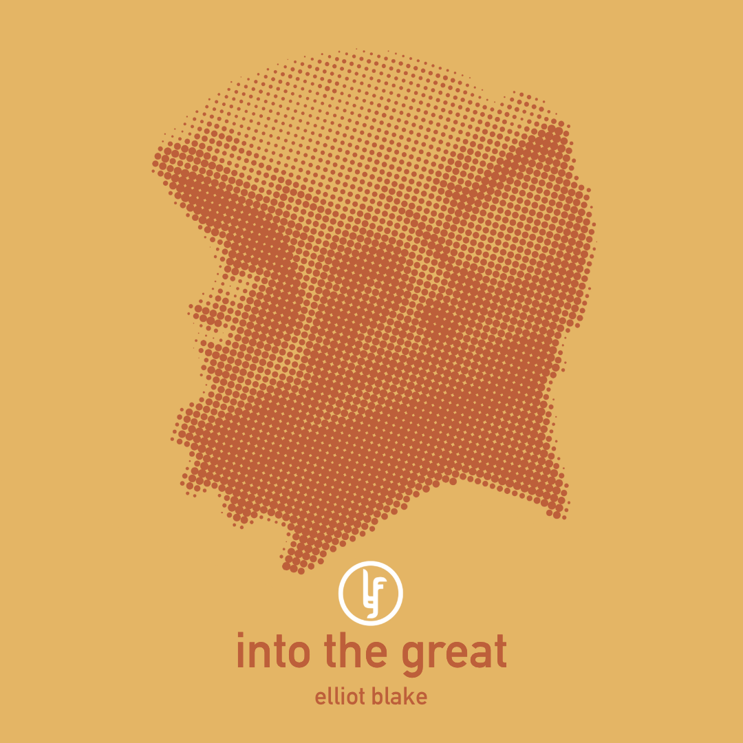 Cover to the book Into the Great, featuring a benday dot image of a woman in profile, in an astronaut helmet with the visor up.